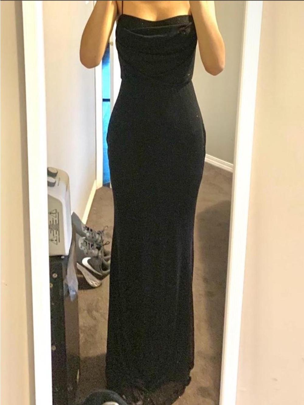 Spaghetti Strap Black Evening Gown